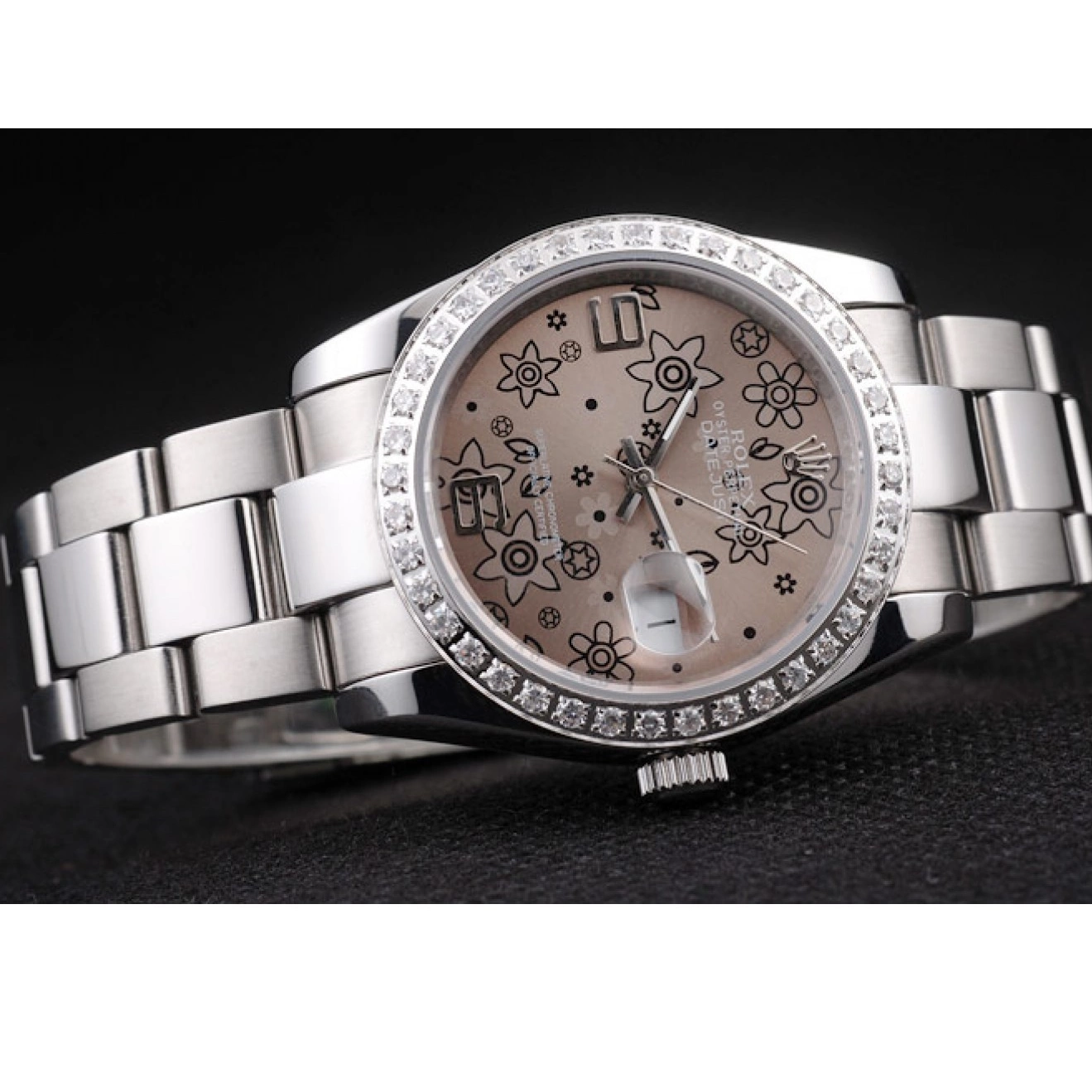 Aaa replica watch Brown Flowers Rolex Polished Steel Plated Datejust Stainless Diamond Dial 0623